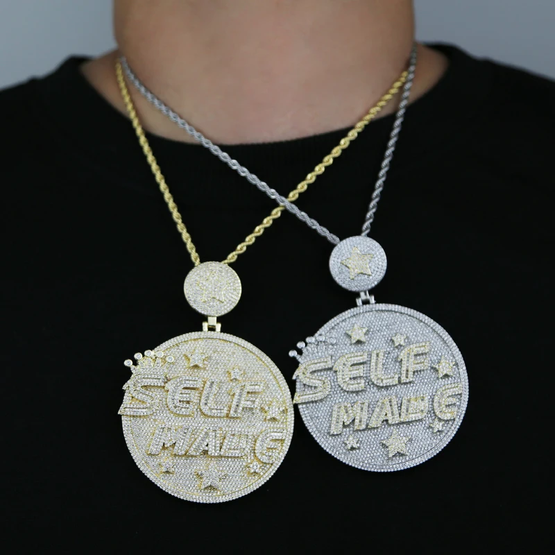 New Heavy Chunky Letter Self Made Pendant Necklace Iced Out Bling Zircon CZ Round Badge Charm Men Fashion Hiphop Jewelry
New Heavy Chunky Letter Self Made Pendant Necklace Iced Out Bling Zircon CZ Round Badge Charm Men Fashion Hiphop Jewelry