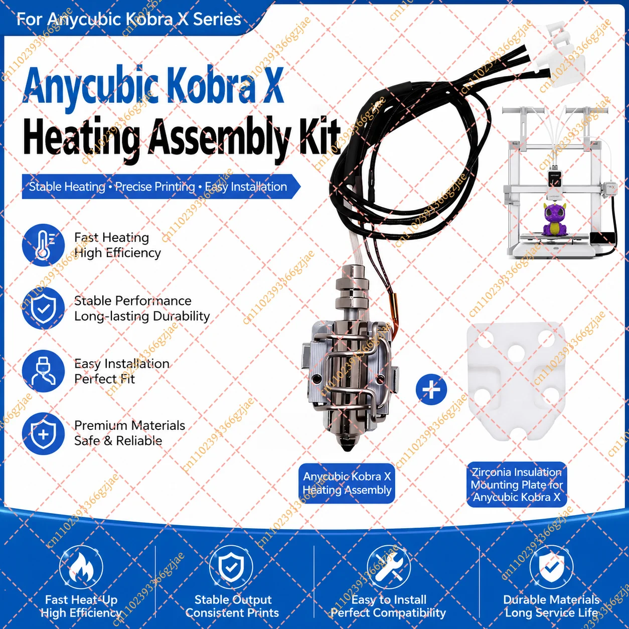 For Anycubic Kobra X Heating Assembly Kit with Zirconia Insulation Mounting Plate Hotend Replacement Parts
For Anycubic Kobra X Heating Assembly Kit with Zirconia Insulation Mounting Plate Hotend Replacement Parts