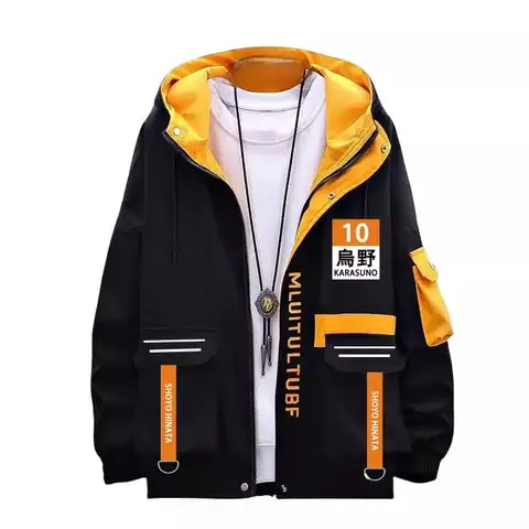Hinata Shoyo Cosplay Sweatshirts Hoodie Varsity Jacket Men High Street Patchwork Color Block Windbreaker Coats Spring Autumn