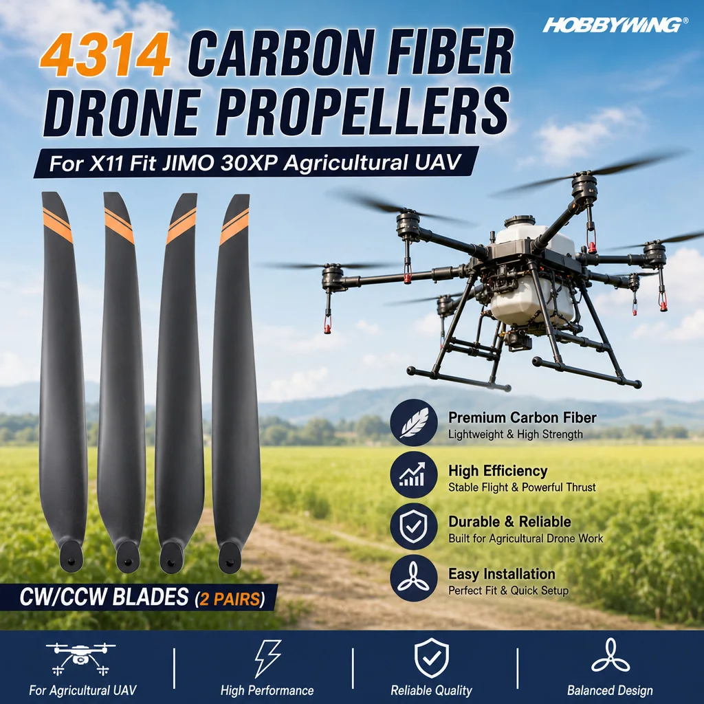 Hobbywing 4314 Carbon Fiber Drone Propellers for X11 Fit JIMO 30XP Agricultural UAV CW/CCW Blades (2PCS)
Hobbywing 4314 Carbon Fiber Drone Propellers for X11 Fit JIMO 30XP Agricultural UAV CW/CCW Blades (2PCS)