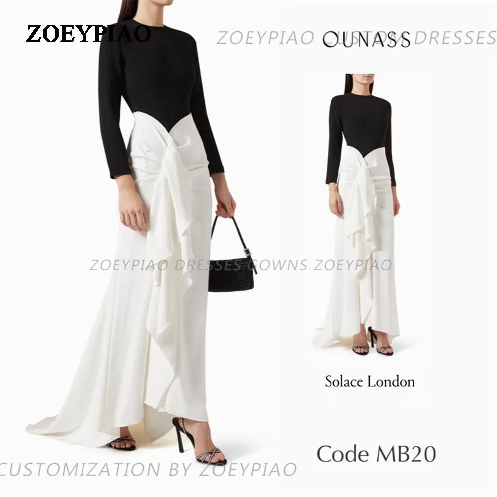 Saudi Arabia Evening Dresses Black White Long Sleeves Prom Dresses O Neck Ruched Floor Length Formal Women Party Dresses
Saudi Arabia Evening Dresses Black White Long Sleeves Prom Dresses O Neck Ruched Floor Length Formal Women Party Dresses