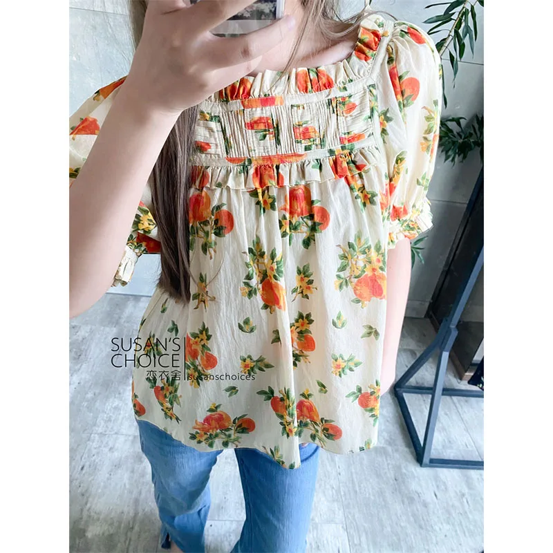 Susan Sweet Country Style Square Collar Bubble Sleeve Floral Print Shirt Casual Loose Fit Cotton Spring Summer Women's Top
Susan Sweet Country Style Square Collar Bubble Sleeve Floral Print Shirt Casual Loose Fit Cotton Spring Summer Women's Top