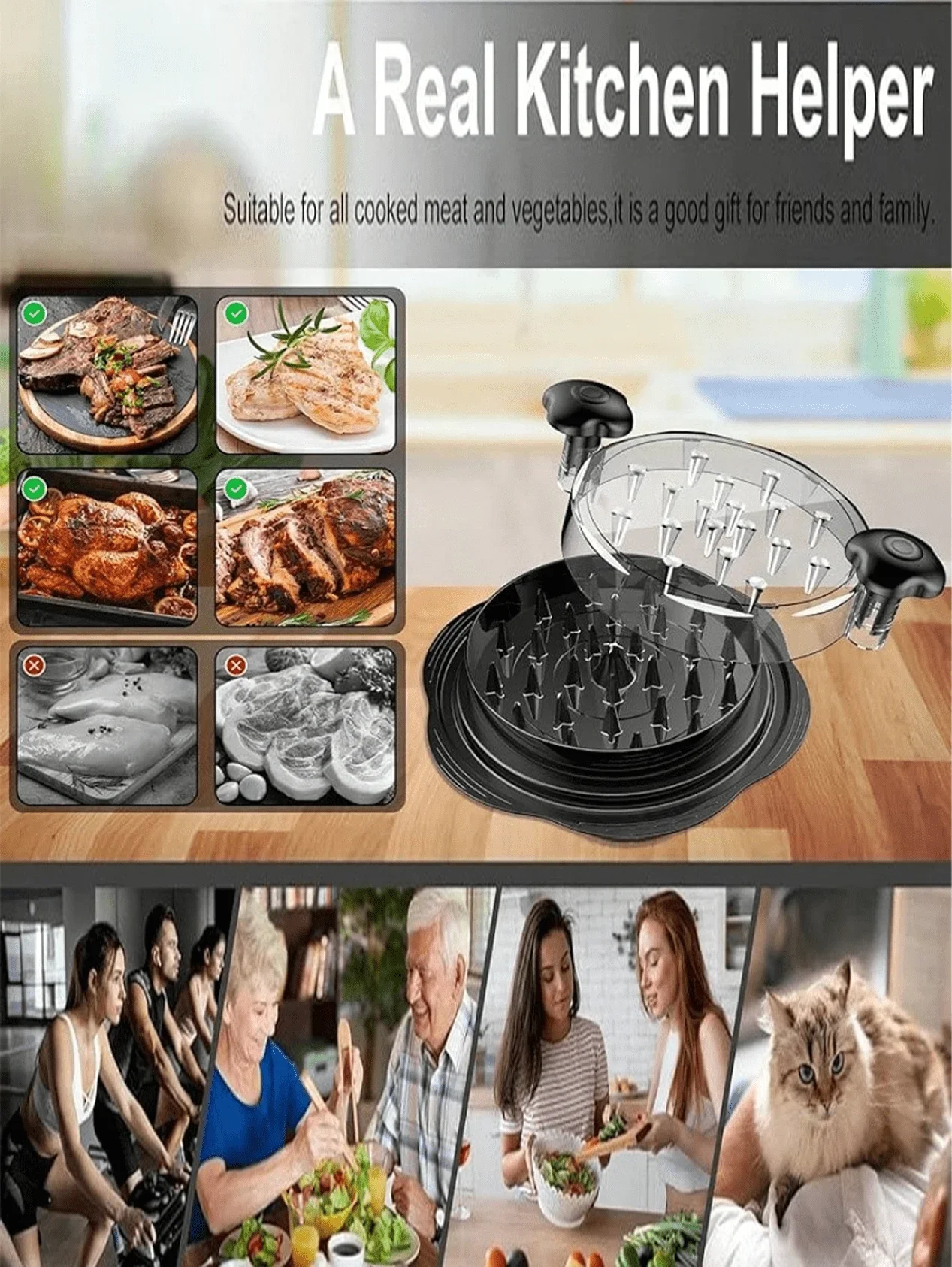 Manual Cooked Meat Shredder With 360° Rotating Handle, Transparent Lid, Non-Slip Base, Plastic Construction
Manual Cooked Meat Shredder With 360° Rotating Handle, Transparent Lid, Non-Slip Base, Plastic Construction