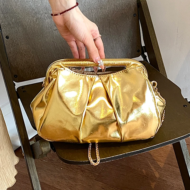 Luxury Gold Silver Bag Handbag Women Fashion Clutches Pleated Evening Purse Quality Soft Leather Chain Shoulder Crossbody Bags
Luxury Gold Silver Bag Handbag Women Fashion Clutches Pleated Evening Purse Quality Soft Leather Chain Shoulder Crossbody Bags