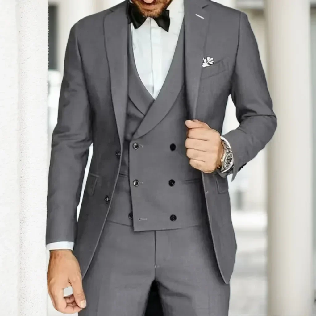 Elegant Slim Fit 3 Piece Men's Tuxedo Suit Set with Double Breasted Notched Lapel Blazer Vest Pants for Wedding Formal Occasions
Elegant Slim Fit 3 Piece Men's Tuxedo Suit Set with Double Breasted Notched Lapel Blazer Vest Pants for Wedding Formal Occasions