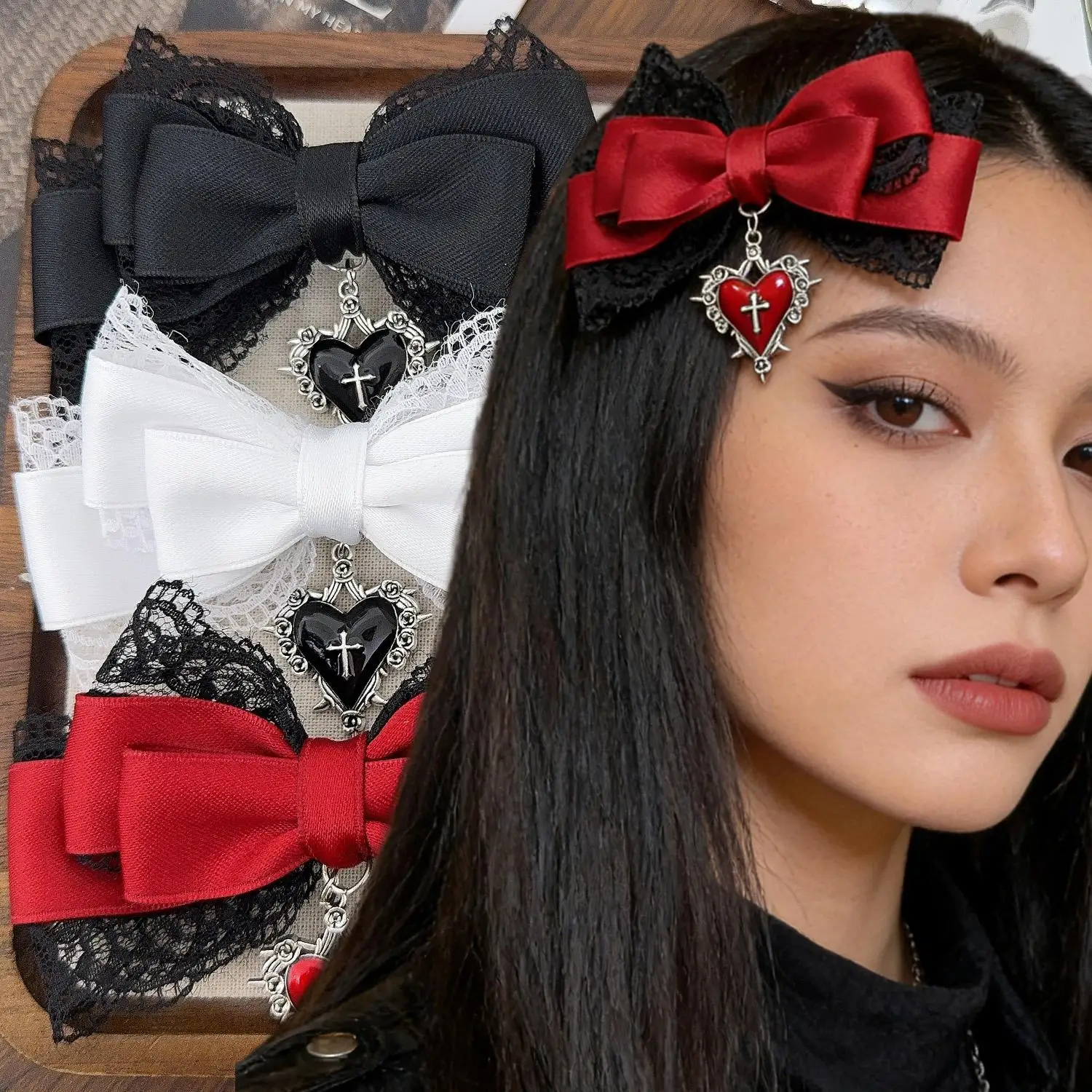 Gothic Heart-shaped Cross Hair Clip Lace Bow Hair Clip Women Punk Lolita Hairpin Hairs Accessories Fashion Versatile Hair Clips
Gothic Heart-shaped Cross Hair Clip Lace Bow Hair Clip Women Punk Lolita Hairpin Hairs Accessories Fashion Versatile Hair Clips