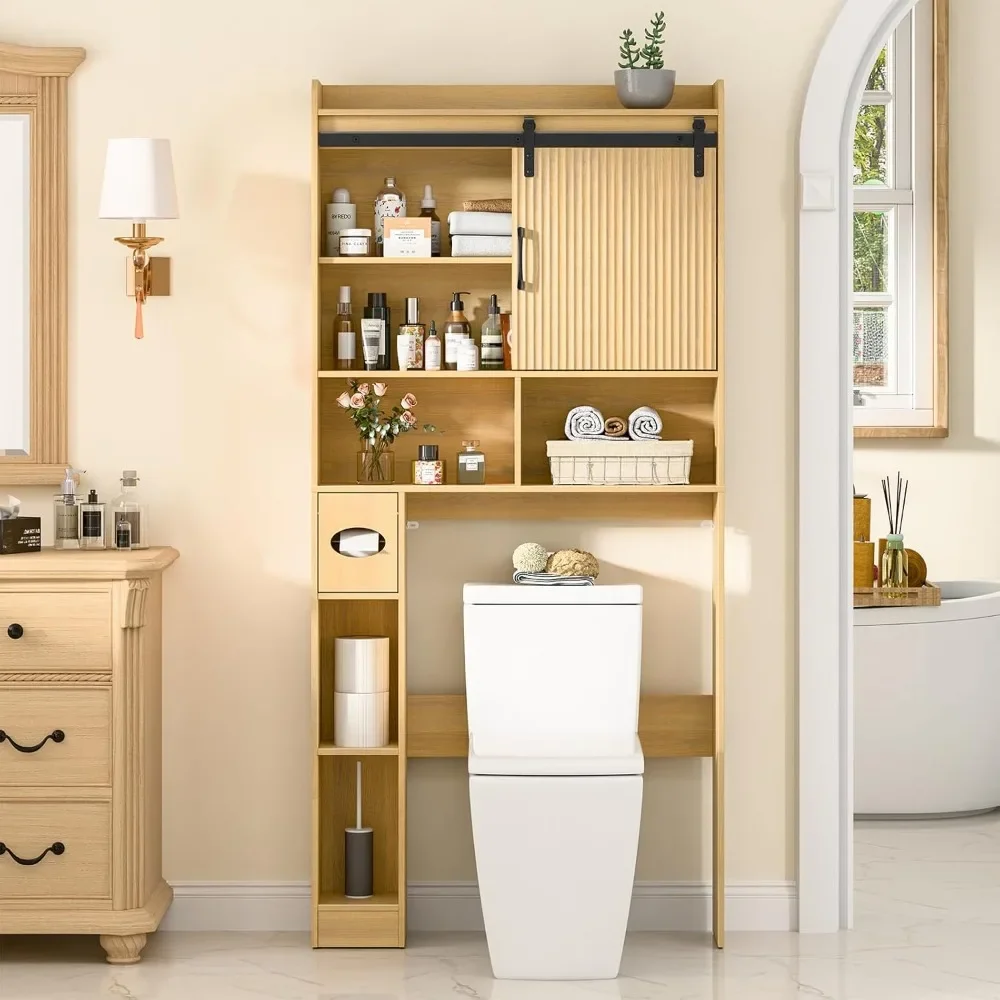 Farmhouse Over Toilet Storage Cabinet with Sliding Fluted Door, Toilet Paper Holder & Space-Saving Design for Bathroom, Laundry
Farmhouse Over Toilet Storage Cabinet with Sliding Fluted Door, Toilet Paper Holder & Space-Saving Design for Bathroom, Laundry