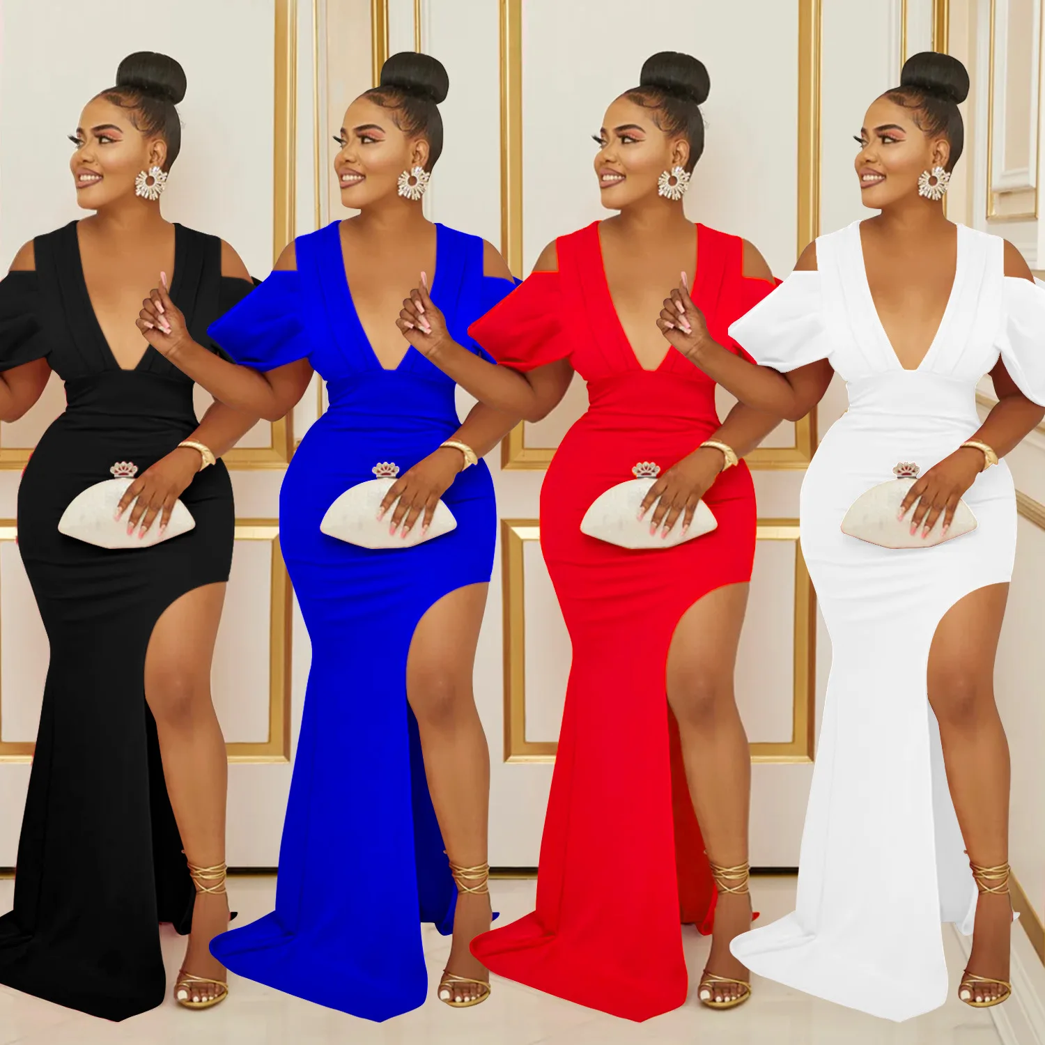 Fashion women's clothing solid color V-neck pleated open high fork long dress dress evening dress sexy temperament thin high-end
Fashion women's clothing solid color V-neck pleated open high fork long dress dress evening dress sexy temperament thin high-end