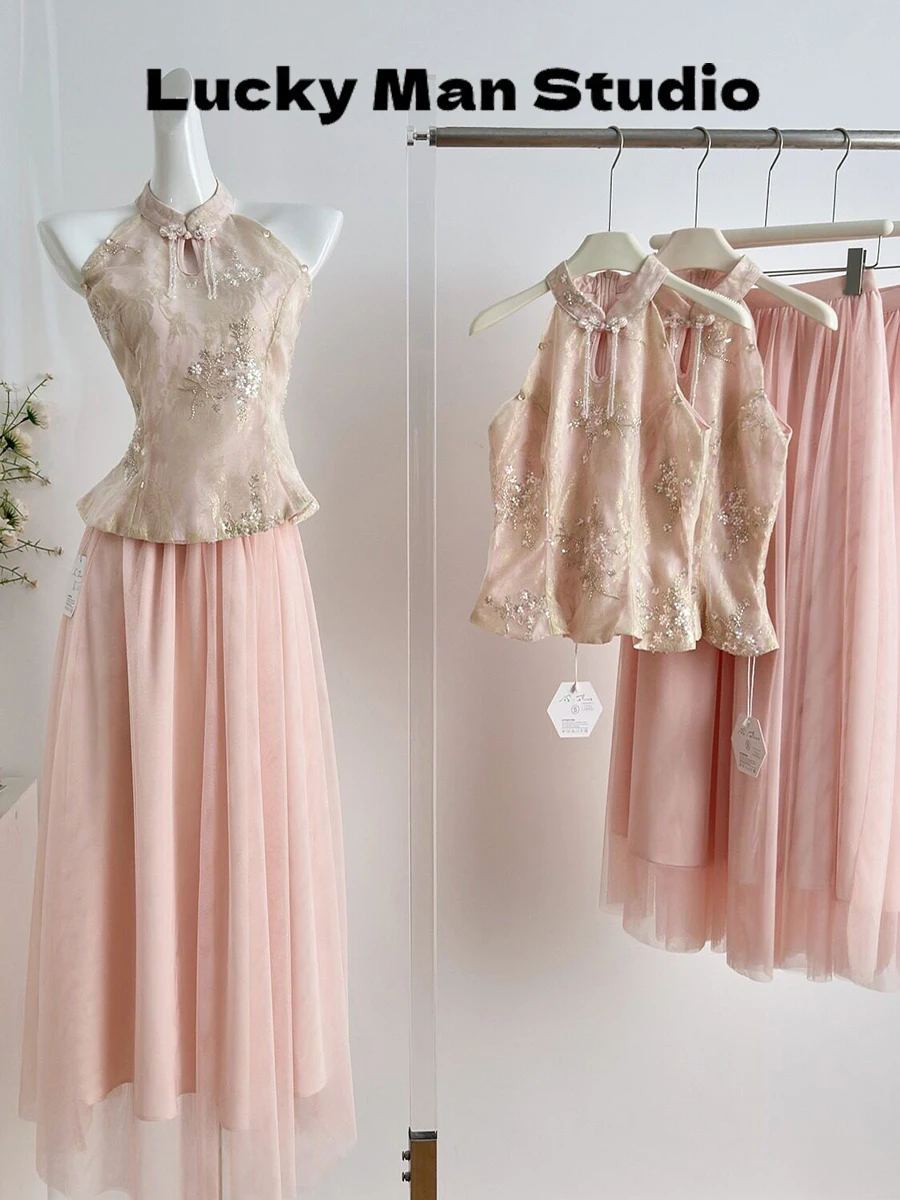 LUCKYMAN Gentle Embroidered Bead Set Neck Hanging Cloud Silk New Chinese Style Long Slimming Skirt Hanfu Women's Wear
LUCKYMAN Gentle Embroidered Bead Set Neck Hanging Cloud Silk New Chinese Style Long Slimming Skirt Hanfu Women's Wear