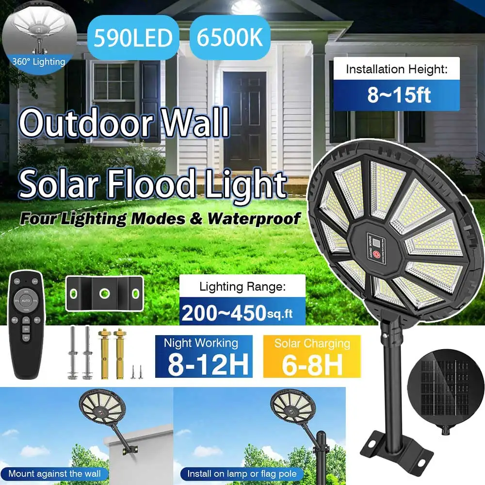 Outdoor Wall Solar Flood Light, 590LED Motion Sensor Waterproof Octagonal Design Dusk to Dawn 360° Adjustable Parking Lot Lights
Outdoor Wall Solar Flood Light, 590LED Motion Sensor Waterproof Octagonal Design Dusk to Dawn 360° Adjustable Parking Lot Lights