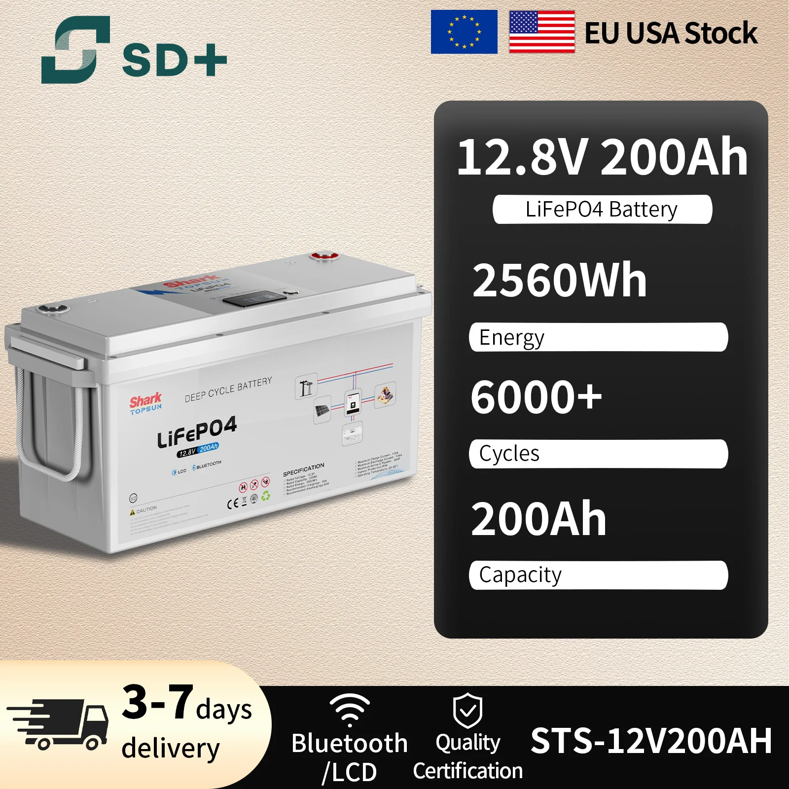 SANDISOLAR 12V 200Ah LiFePO4 Battery 2560Wh Deep Cycle Lithium Iron Phosphate 6000 Cycles with BMS for Solar RV EU USA STOCK
SANDISOLAR 12V 200Ah LiFePO4 Battery 2560Wh Deep Cycle Lithium Iron Phosphate 6000 Cycles with BMS for Solar RV EU USA STOCK