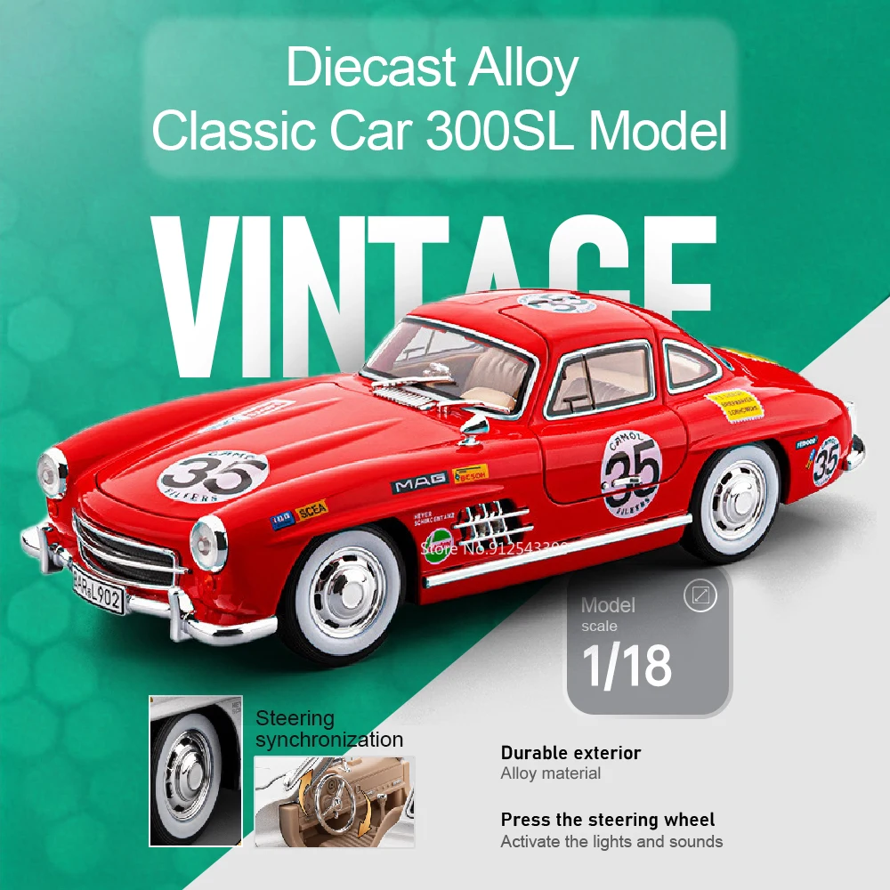 Большая модель спортивного автомобиля 300SL GT-R в масштабе 1:18, металлическая, литая под давлением, с открывающимися дверями, звуком и светом, игрушка-модель, декор для дома
Большая модель спортивного автомобиля 300SL GT-R в масштабе 1:18, металлическая, литая под давлением, с открывающимися дверями, звуком и светом, игрушка-модель, декор для дома