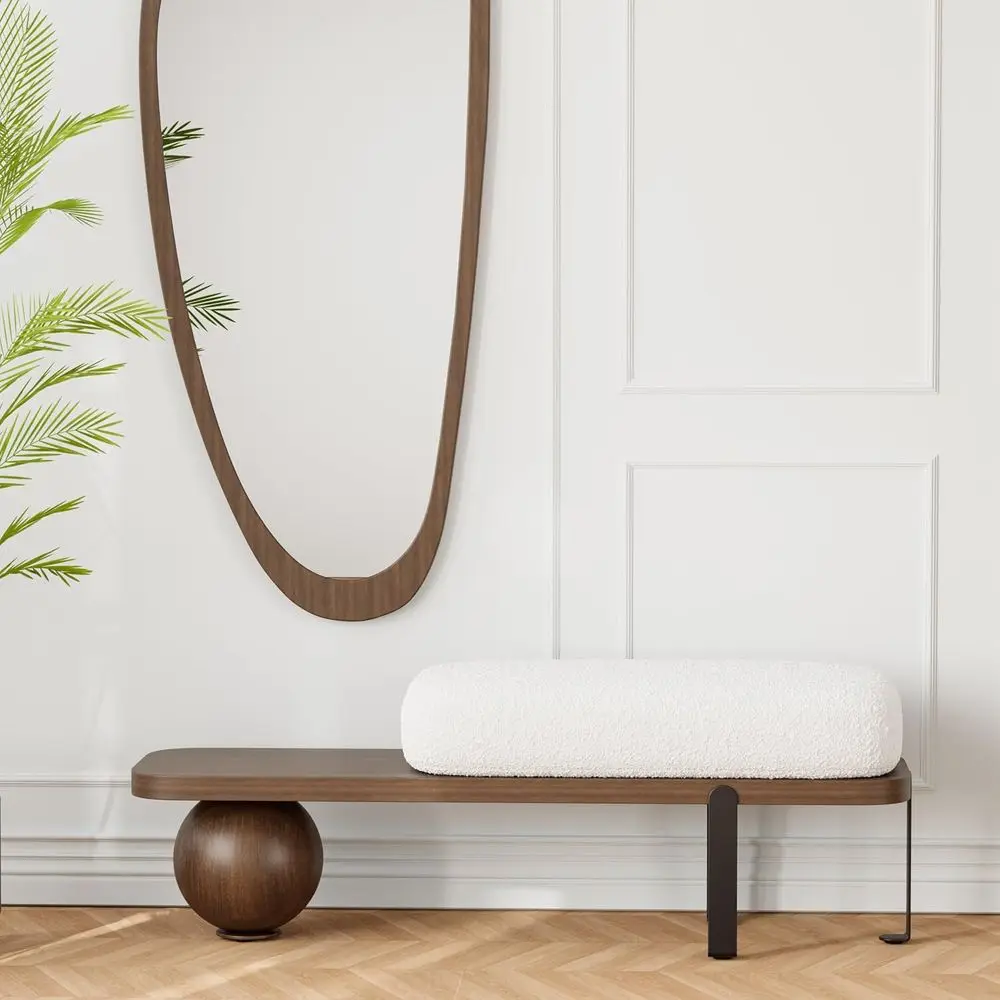Walnut Wooden Entryway Bench with Upholstered Seat and Metal Legs
Walnut Wooden Entryway Bench with Upholstered Seat and Metal Legs