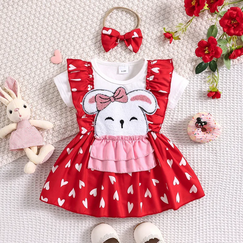 Baby Girl Dress 2 Piece Outfits Heart Print Bunny Patchwork Short Sleeve Romper Dress with Cute Headband Set Summer Clothes
Baby Girl Dress 2 Piece Outfits Heart Print Bunny Patchwork Short Sleeve Romper Dress with Cute Headband Set Summer Clothes