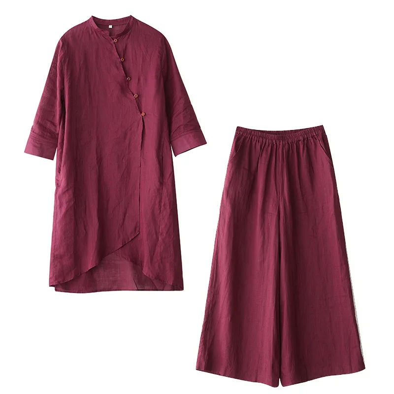 Spring New Two Piece Sets Womens Outifits Casual Loose Pants and Tops Women Ramie Elastic Waist Wide Leg Trousers
Spring New Two Piece Sets Womens Outifits Casual Loose Pants and Tops Women Ramie Elastic Waist Wide Leg Trousers