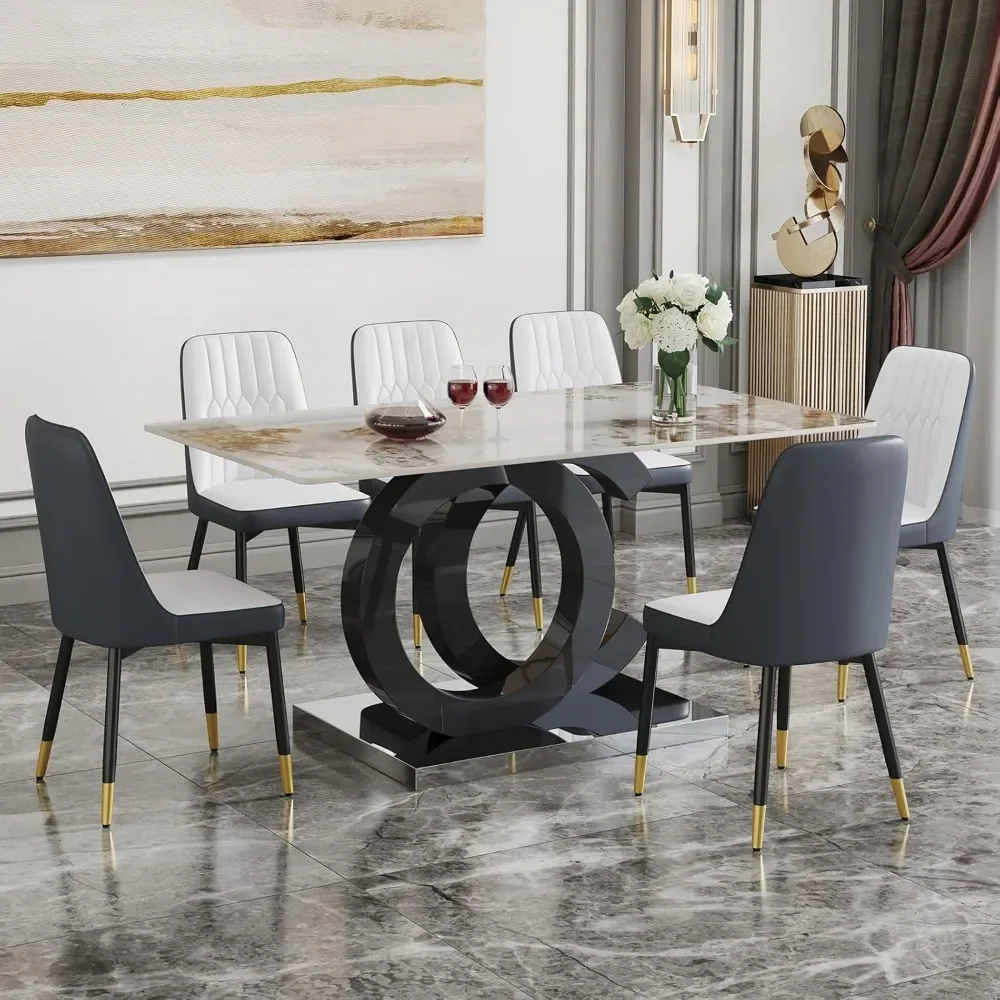 Dining Table Set for 6, PDLB Marble Tabletop & MDF Base, Glass Tables with 6 PU Leather Upholstered Chairs, Dining Room Set
Dining Table Set for 6, PDLB Marble Tabletop & MDF Base, Glass Tables with 6 PU Leather Upholstered Chairs, Dining Room Set
