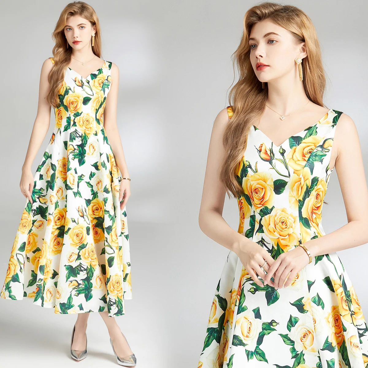 n V-ne Bal Slimming Svel A-line Midi Dr Ele High-waisted Print Gown Chinese Summer Faion
n V-ne Bal Slimming Svel A-line Midi Dr Ele High-waisted Print Gown Chinese Summer Faion