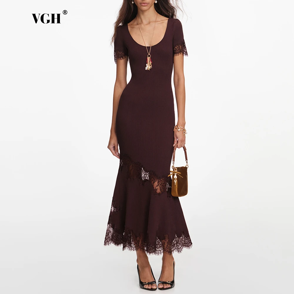 VGH Romantic Dates Brown Ribbed Knit Mermaid Dresses for Women U Neck Short Sleeve Lace Trimmed Midi Skirt for Office Commute
VGH Romantic Dates Brown Ribbed Knit Mermaid Dresses for Women U Neck Short Sleeve Lace Trimmed Midi Skirt for Office Commute