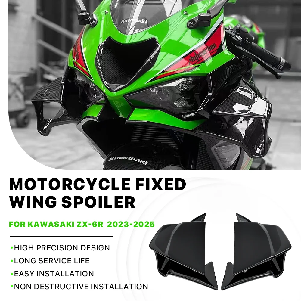 Motorcycle Accessories glossy black Wings Fixed Wind Wings For Kawasaki ZX6R Ninja ZX-6R 2023-2025 Fairing Spoiler Winglet 
Motorcycle Accessories glossy black Wings Fixed Wind Wings For Kawasaki ZX6R Ninja ZX-6R 2023-2025 Fairing Spoiler Winglet