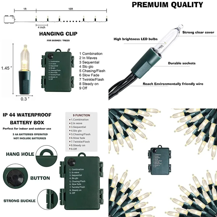 Christmas Mini String Lights, Total 200LED 64Feet Batter Operated Waterproof Fairy Lights with 8 Modes for Xmas Indoor Outdoor
Christmas Mini String Lights, Total 200LED 64Feet Batter Operated Waterproof Fairy Lights with 8 Modes for Xmas Indoor Outdoor