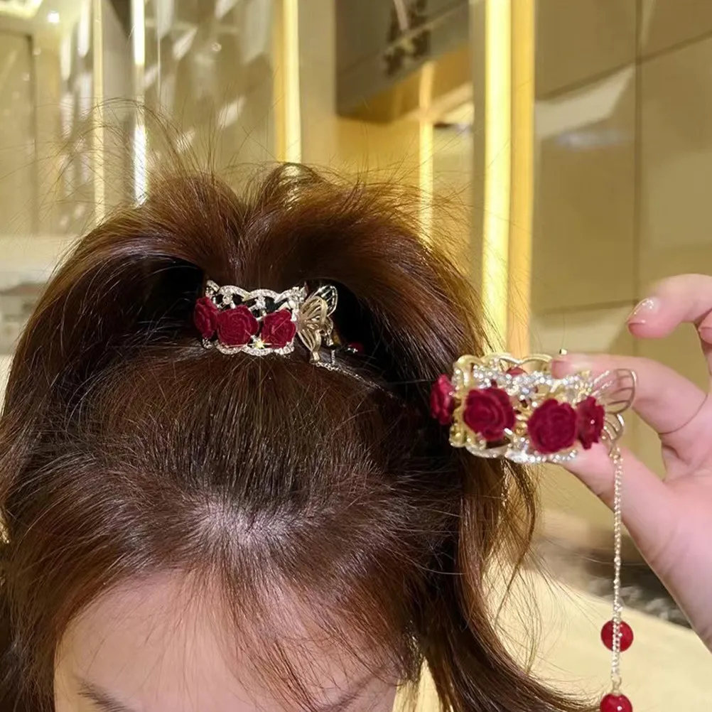 2Pcs Rose Flower Hair Clips Alloy Ponytail Cuffs Women's Fashion Hair Claw Clip High Ponytail Holder for Wedding Party Work
2Pcs Rose Flower Hair Clips Alloy Ponytail Cuffs Women's Fashion Hair Claw Clip High Ponytail Holder for Wedding Party Work