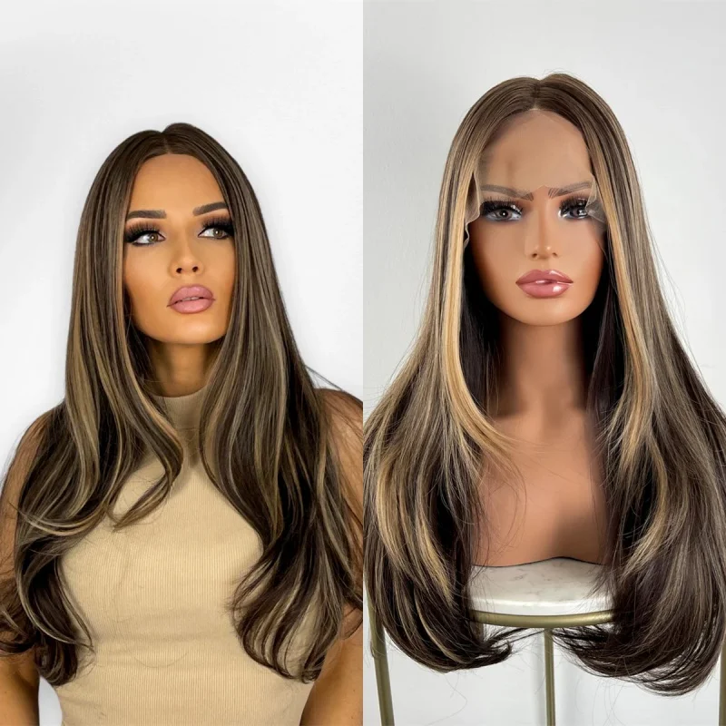Ombre Dark Brown with Blonde Streks Balayage Wig High Quality Synthetic HD Lace Front Wig Soft Lonf Layered Straight Hair Wig
Ombre Dark Brown with Blonde Streks Balayage Wig High Quality Synthetic HD Lace Front Wig Soft Lonf Layered Straight Hair Wig