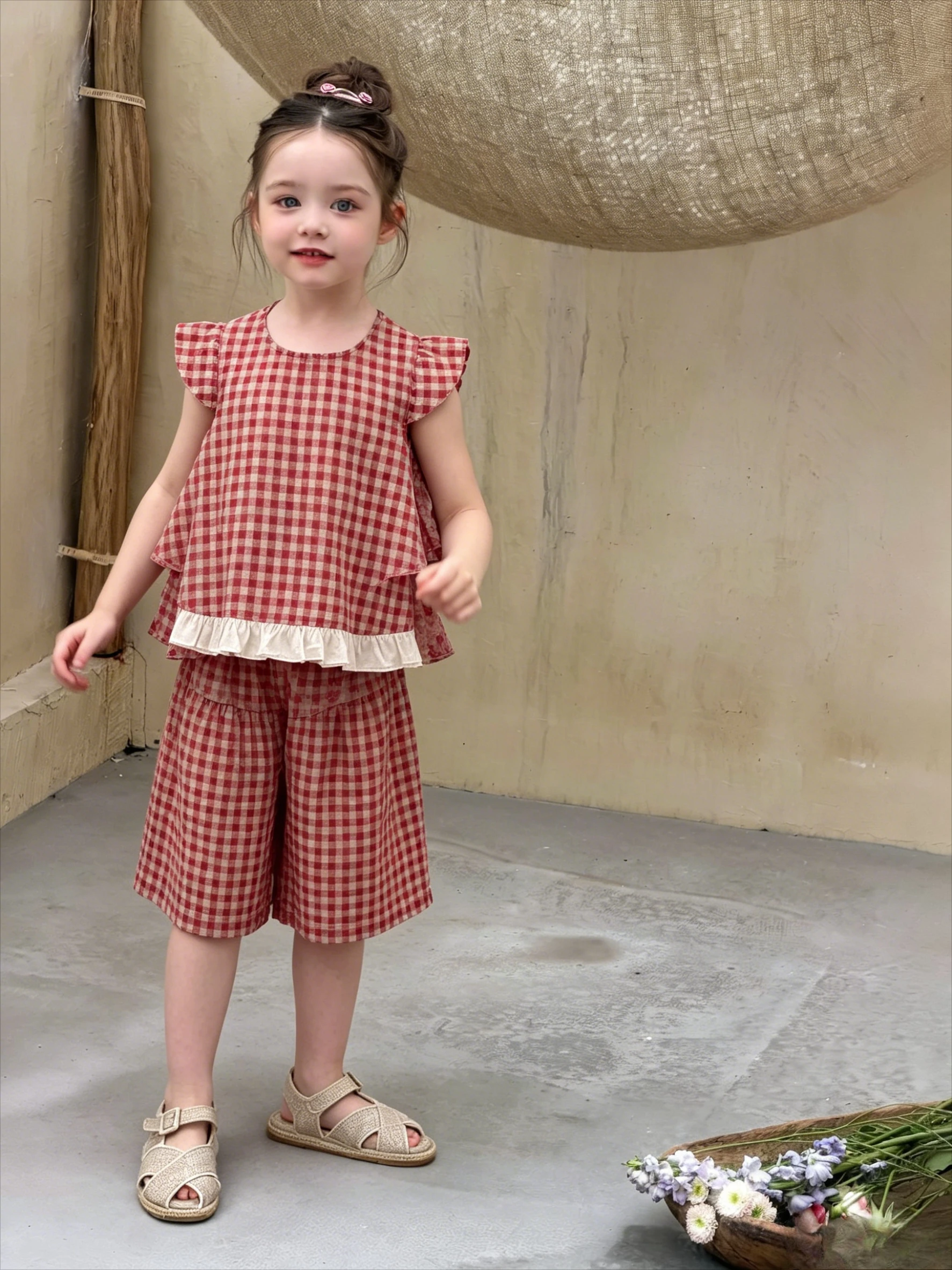 Girls Checkered Suit 2025 Spring and Summer New Korean Fashion Casual Cute Flying Sleeve Grid Wide Leg Pants Two Piece Set
Girls Checkered Suit 2025 Spring and Summer New Korean Fashion Casual Cute Flying Sleeve Grid Wide Leg Pants Two Piece Set