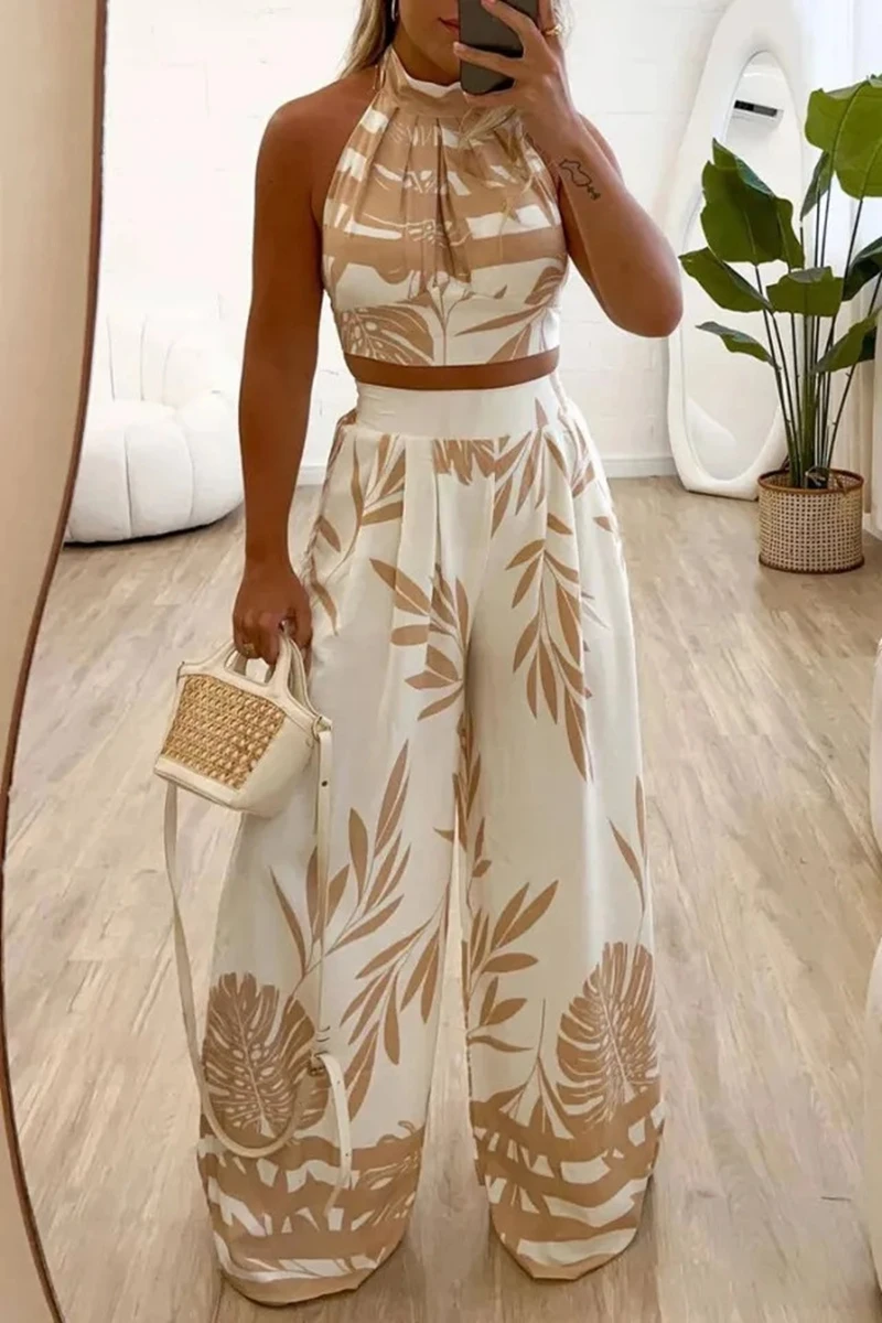 2025 Spring Summer New Women's Fashion Style Printed Neck Hanging Back Straight Leg Pants Two Piece Set
2025 Spring Summer New Women's Fashion Style Printed Neck Hanging Back Straight Leg Pants Two Piece Set