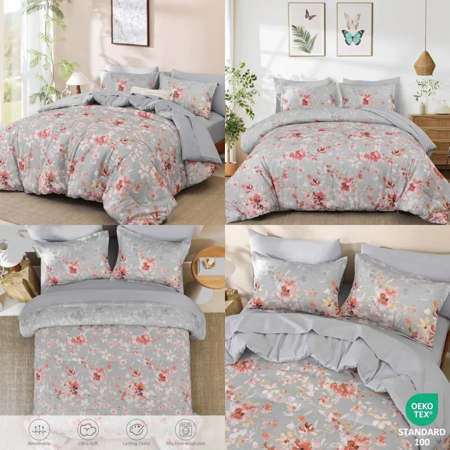 and Pink Floral Comforter Set Size Bed in a Bag 7 Pcs, Cottage Core Botanical Flower Pattern Spring Bedding Sets with Sheets, P
and Pink Floral Comforter Set Size Bed in a Bag 7 Pcs, Cottage Core Botanical Flower Pattern Spring Bedding Sets with Sheets, P