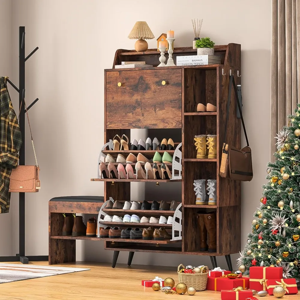 Shoe Cabinet with 9 Flip Drawers,Shoe Storage Cabinet with 3 Hooks & Bench, Hidden Slim Shoes Organizer Cabinets with Open Shelf
Shoe Cabinet with 9 Flip Drawers,Shoe Storage Cabinet with 3 Hooks & Bench, Hidden Slim Shoes Organizer Cabinets with Open Shelf