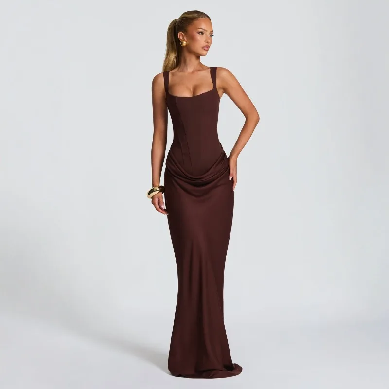 Women Solid Pleated Maxi Dress Sexy Square Neck Sleeveless Off-shoulder Waist Cinching Slim Dresses Lady Evening Party Vestidos
Women Solid Pleated Maxi Dress Sexy Square Neck Sleeveless Off-shoulder Waist Cinching Slim Dresses Lady Evening Party Vestidos