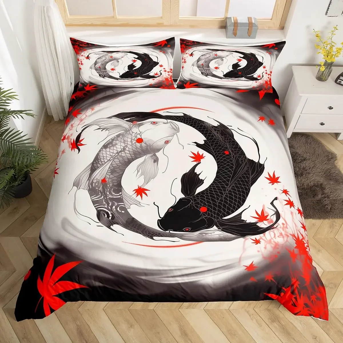 Japanese Goldfish Duvet Cover Set Fantasy Yin Yang Cherry Blossom Flowers Comforter Cover Set Blue Sea Wave Breathable Bedding
Japanese Goldfish Duvet Cover Set Fantasy Yin Yang Cherry Blossom Flowers Comforter Cover Set Blue Sea Wave Breathable Bedding
