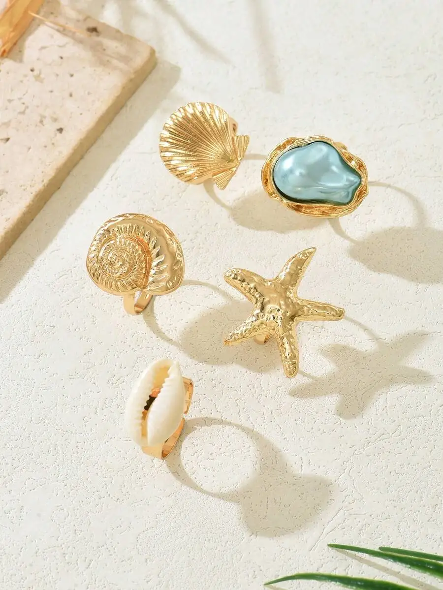 5pcs Set Fashionable & Elegant Sealife Starfish Shell Baroque Faux Pearl Rings, Daily & Party Wear Knuckle Ring Stack Gift For W
5pcs Set Fashionable & Elegant Sealife Starfish Shell Baroque Faux Pearl Rings, Daily & Party Wear Knuckle Ring Stack Gift For W