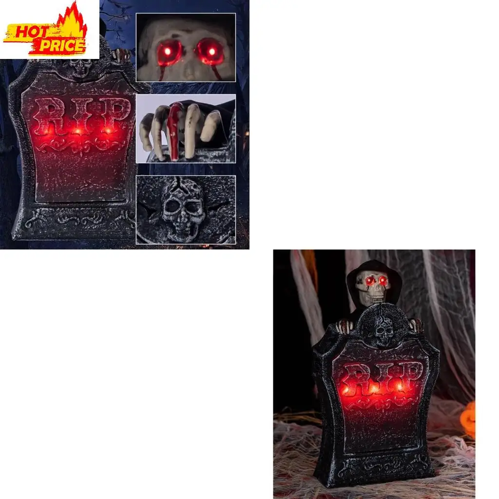 Graveyard Ornament with LED Lights and Movable Skeleton Skull
Graveyard Ornament with LED Lights and Movable Skeleton Skull