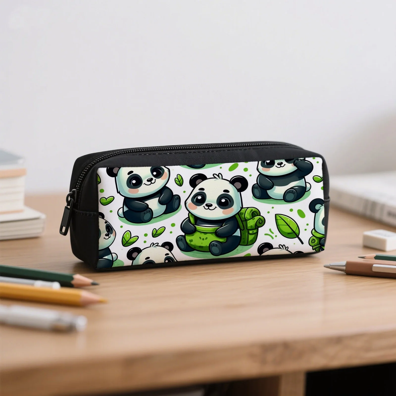 a panda pattern pencil bag, a large-capacity multi-functional cosmetic bag, with zipper, a small object tool storage bag
a panda pattern pencil bag, a large-capacity multi-functional cosmetic bag, with zipper, a small object tool storage bag