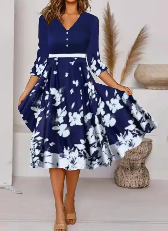 2024 Women's Fashion New Dress Mid-waist V-neck Mid-sleeve Knee-length A-line Skirt Printed Slim Black Dress
2024 Women's Fashion New Dress Mid-waist V-neck Mid-sleeve Knee-length A-line Skirt Printed Slim Black Dress
