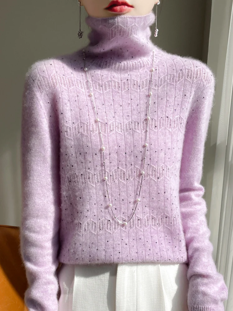 New Women 100% Merino Wool Pullover Spring Autumn Cashmere Sweater Heap Collar full Diamond Knitwear Hollow Out Tops Clothing
New Women 100% Merino Wool Pullover Spring Autumn Cashmere Sweater Heap Collar full Diamond Knitwear Hollow Out Tops Clothing