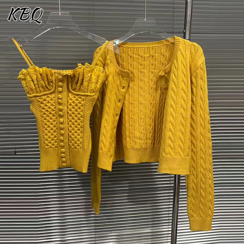 KBQ Solid Two Piece Sets for Women Square Collar Sleeveless Vest Round Neck Long Sleeve Coats Spliced Button Knitting Set Female
KBQ Solid Two Piece Sets for Women Square Collar Sleeveless Vest Round Neck Long Sleeve Coats Spliced Button Knitting Set Female