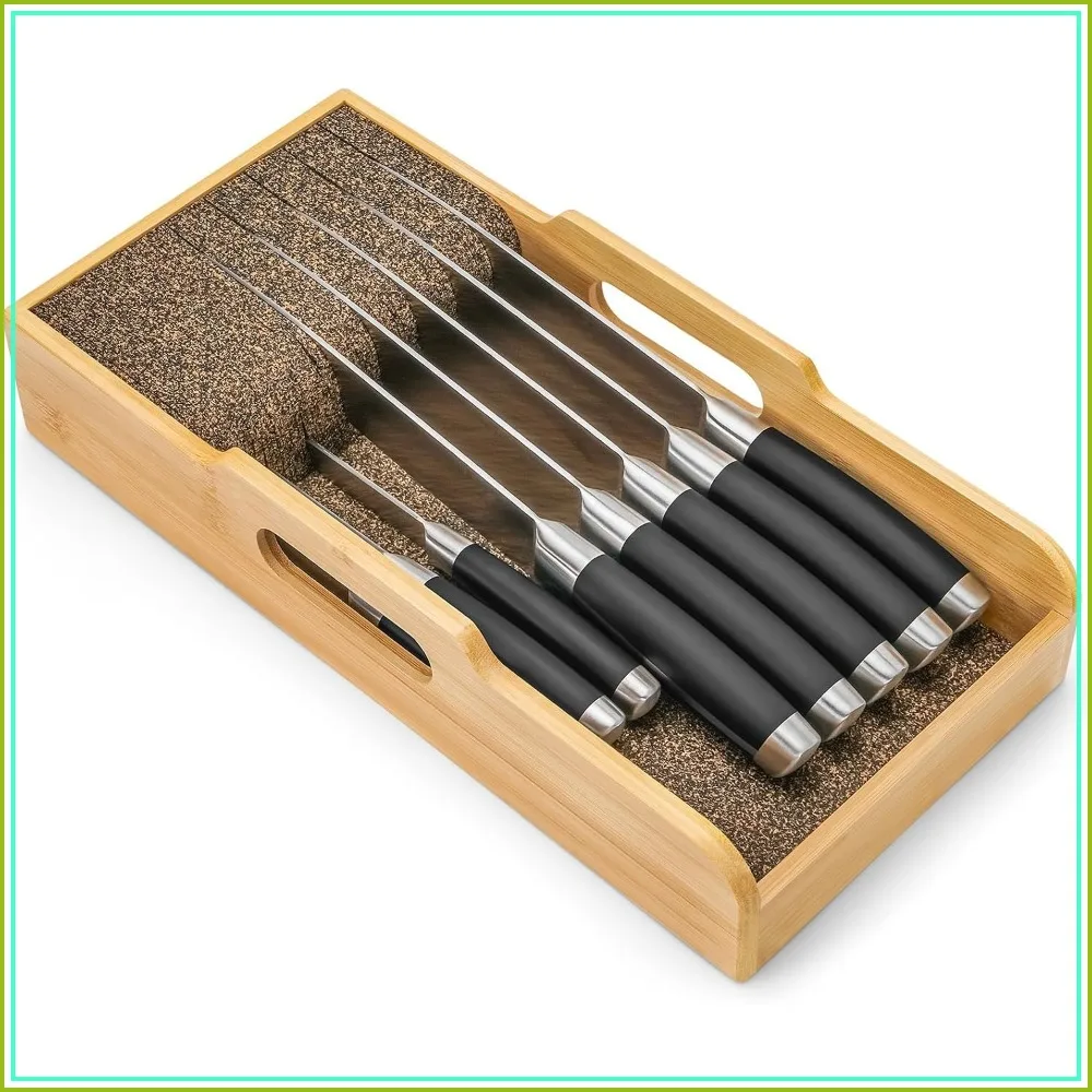 Bamboo Knife Drawer Organizer Insert - Kitchen In-Drawer Knife Block Holder, Flexible Dividers for Knives Organization
Bamboo Knife Drawer Organizer Insert - Kitchen In-Drawer Knife Block Holder, Flexible Dividers for Knives Organization