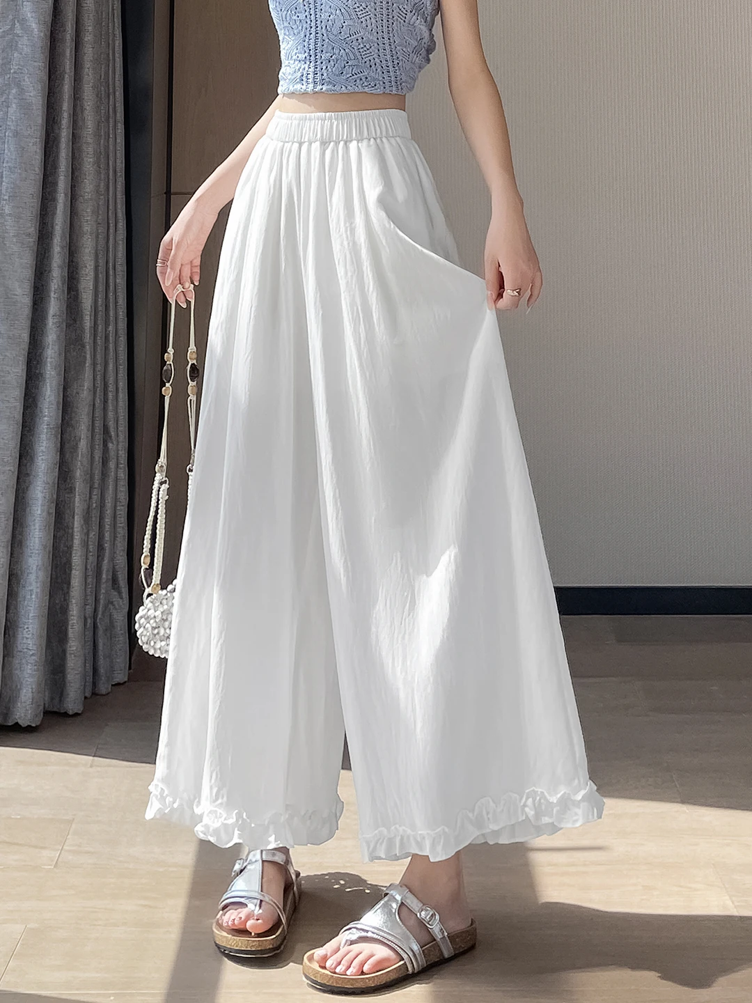 High Waist Wide Leg Nine Pants Women Summer Thin Style Popular Earlet Lace Trim Casual Pants Korean Style Commute Pure Color
High Waist Wide Leg Nine Pants Women Summer Thin Style Popular Earlet Lace Trim Casual Pants Korean Style Commute Pure Color