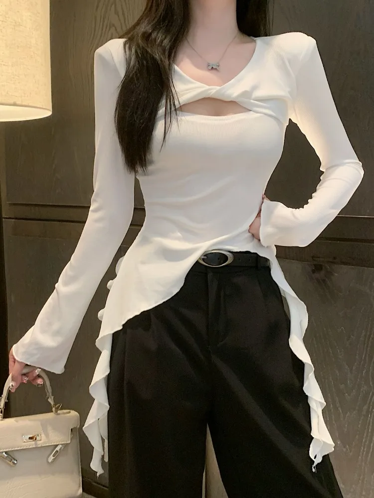 Slim Fit Hollow out Asymmetrical Sash T-Shirt Women's Fashionable Autumn Top Casual Commute Style Korean Version V-Neck Short...
Slim Fit Hollow out Asymmetrical Sash T-Shirt Women's Fashionable Autumn Top Casual Commute Style Korean Version V-Neck Short...