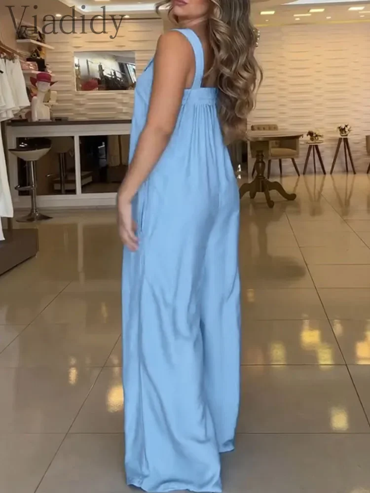 Women's Button Decor Spaghetti Strap Jumpsuit Casual Pocket Design Loose Fit Overall
Women's Button Decor Spaghetti Strap Jumpsuit Casual Pocket Design Loose Fit Overall