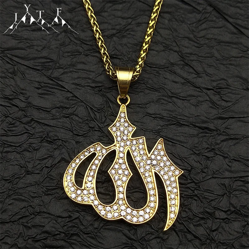 Rhinestones Arabic Allah God Pendant Necklace for Men Women Stainless Steel Gold Color Islamic Muslim Amulet Necklaces Jewelry
Rhinestones Arabic Allah God Pendant Necklace for Men Women Stainless Steel Gold Color Islamic Muslim Amulet Necklaces Jewelry