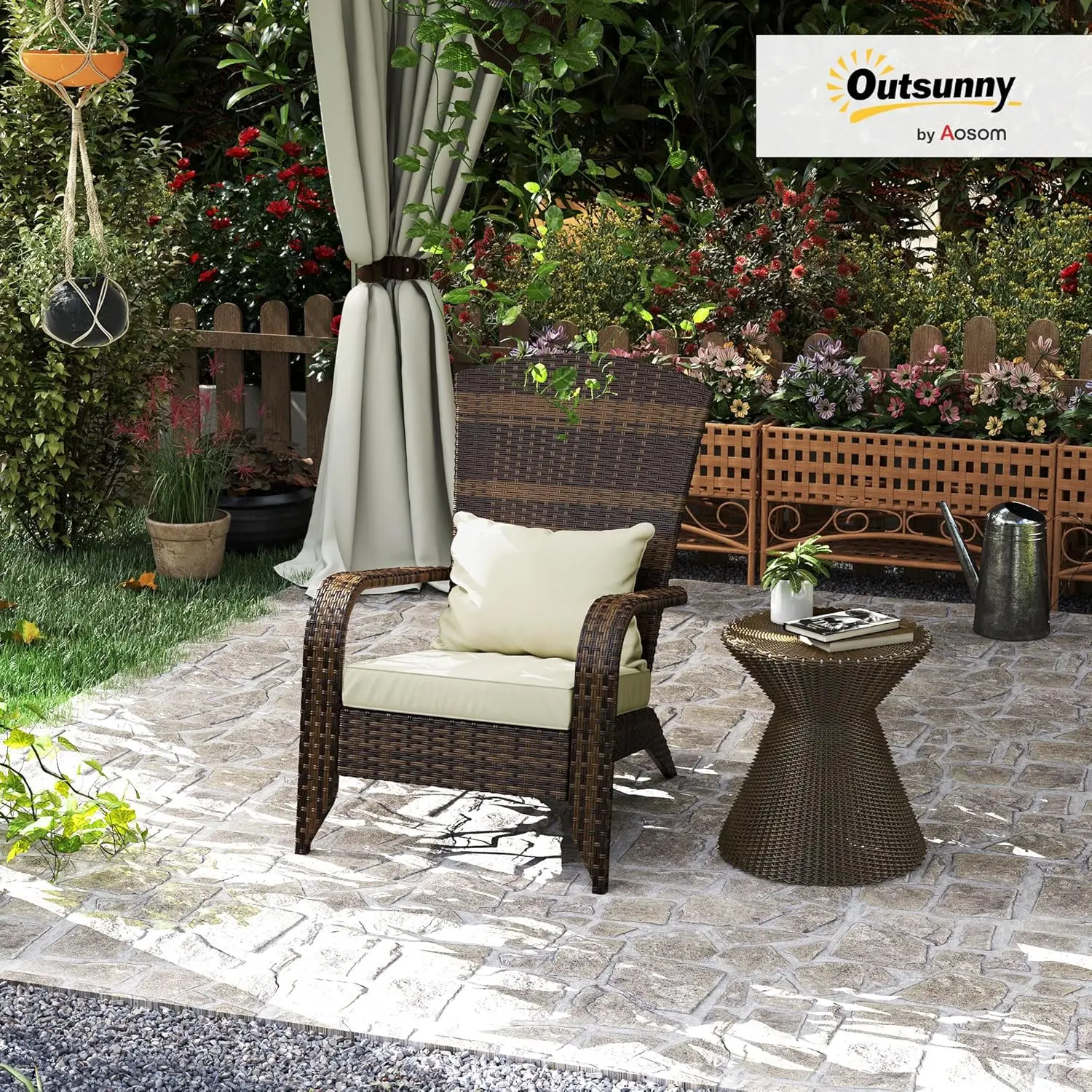Outsunny Patio Wicker Adirondack Chair, Outdoor All-Weather Rattan Fire Pit Chair with Soft Cushions, Tall Curved Backrest
Outsunny Patio Wicker Adirondack Chair, Outdoor All-Weather Rattan Fire Pit Chair with Soft Cushions, Tall Curved Backrest