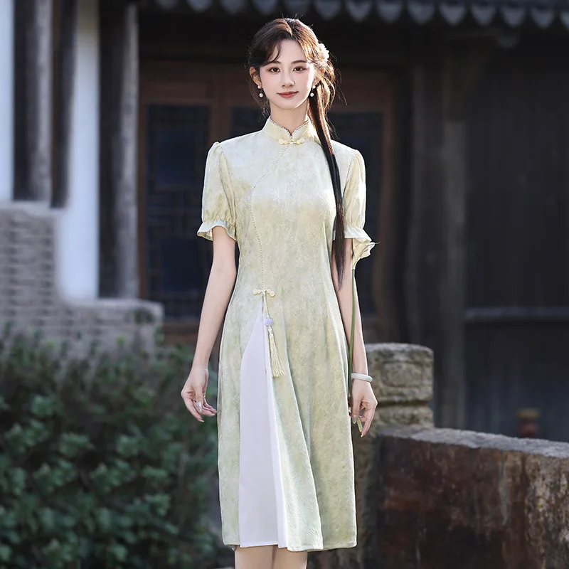 Винтажное китайское платье-ципао с коротким рукавом, кружевное, А-силуэта, элегантное, модное, с разрезом, из шифона, традиционное китайское платье-чонсам, вечернее платье для вечеринок
Винтажное китайское платье-ципао с коротким рукавом, кружевное, А-силуэта, элегантное, модное, с разрезом, из шифона, традиционное китайское платье-чонсам, вечернее платье для вечеринок