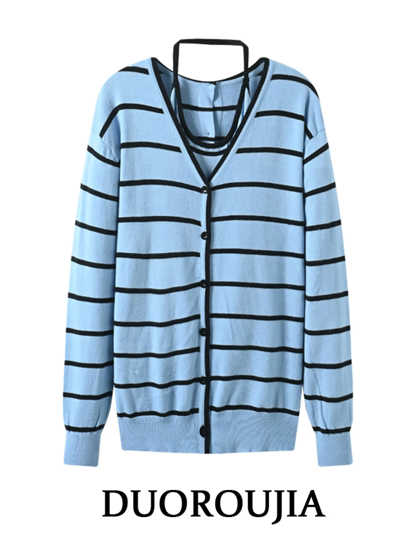 Blue Striped Oversize Knit Cardigan And Tank Top Two-Piece Set for Women plus Size Autumn Season V-Neck Long Sleeve Loose Fit
Blue Striped Oversize Knit Cardigan And Tank Top Two-Piece Set for Women plus Size Autumn Season V-Neck Long Sleeve Loose Fit