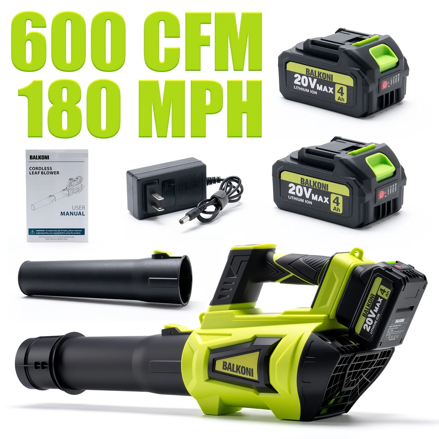 Cordless Electric Leaf Blower with 2 X 4.0Ah Batteries And Charger - 600CFM/180MPH Heavy-Duty Brushless Leaf Blower, 6-Speed Adjustable, Lithium-Ion Powered, Lightweight And Extension Nozzle for Lawn, Driveway, Yard Tool, Dad/Husband Gardening Gifts
Cordless Electric Leaf Blower with 2 X 4.0Ah Batteries And Charger - 600CFM/180MPH Heavy-Duty Brushless Leaf Blower, 6-Speed Adjustable, Lithium-Ion Powered, Lightweight And Extension Nozzle for Lawn, Driveway, Yard Tool, Dad/Husband Gardening Gifts