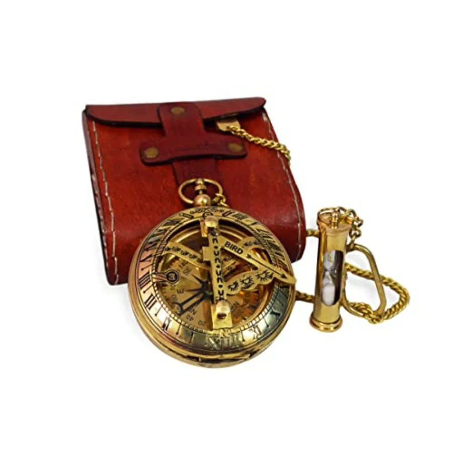Handcrafted Vintage Brass Sundial Compass Antique Nautical Sun Clock with Leather Case Engraved Collectible Brass Compass Gift
Handcrafted Vintage Brass Sundial Compass Antique Nautical Sun Clock with Leather Case Engraved Collectible Brass Compass Gift