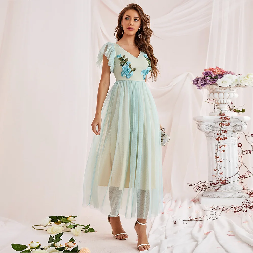 Solid Color V-neck Short Sleeve Midi Dress Women Summer Sundress Elegant Sweet Wedding Fairy Style Party Dresses Appliques Gown
Solid Color V-neck Short Sleeve Midi Dress Women Summer Sundress Elegant Sweet Wedding Fairy Style Party Dresses Appliques Gown