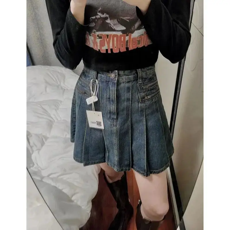 Street Vintage Washed Blue Denim Skirts 2024 Summer New Ruched A-line Y2k E-Girl High Waist All-match Faldas Mujer
Street Vintage Washed Blue Denim Skirts 2024 Summer New Ruched A-line Y2k E-Girl High Waist All-match Faldas Mujer
